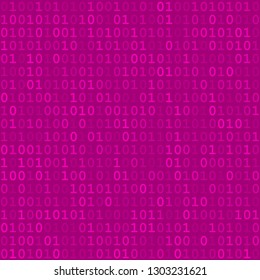 Abstract seamless pattern of small digits one and zero in purple colors