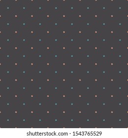 Abstract seamless pattern with small scale squares, rhombuses and diamonds. Vector illustration in shades of cream, aqua, pink and grey. Isolated from background.