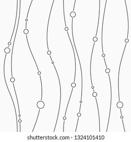 Abstract seamless pattern of smooth lines and circles. Stylish texture. Vertical direction. Vector background. Monochrome illustration.