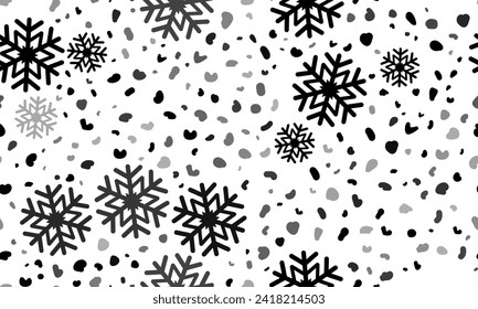 Abstract seamless pattern with snowflake symbols. Creative leopard backdrop. Vector illustration on white background