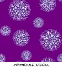 Abstract seamless pattern with snowflakes on purple background. Pattern can be used as wallpaper, web page background, textile design etc