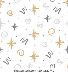 Abstract seamless pattern with snowflakes and winter doodle shapes. Flat vector background for wrapping paper and greeting cards