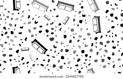 Abstract seamless pattern with sofa icons. Creative leopard backdrop. Vector illustration on white background