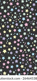 Abstract seamless pattern of soft colorful pastel stars on black background