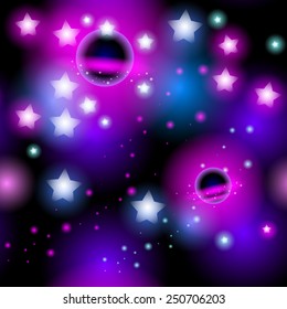 Abstract seamless pattern space with stars. Vector