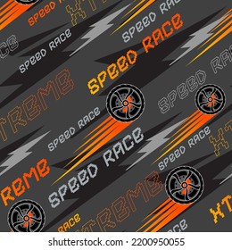 Abstract seamless pattern with speed race. Extreme speed sports cars illustration. Trendy Urban colorful style backdrop. Grunge, neon texture pattern. Textiles, print, wrapping paper, t-shirts.