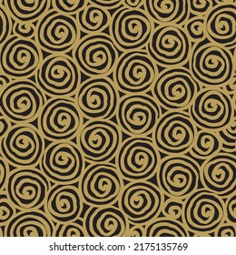 Resumen de un patrón impecable con garabatos espirales. Textura monocroma con pulseras dibujadas a mano en forma de remolinos. Fondo vectorial repetitivo, impresión gráfica para papel pintado, papel de envoltura o tela