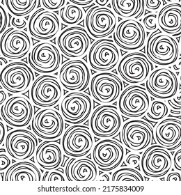 Abstract seamless pattern with spiral doodles on light backdrop. Squiggle freehand texture. Vector repeating background, graphic print for wallpaper, wrapping paper, fabric. Antistress contour drawing