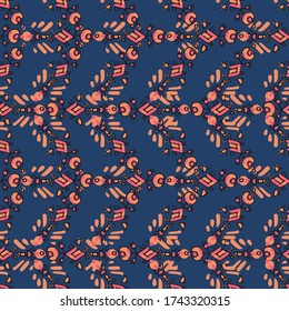 Abstract seamless pattern from spirals, lines, circles. Hand drawn geometric ornament. Design for textile, paper, fabric, packaging, bedding, wallpaper in doodle style. Vector illustration.