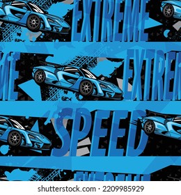 Abstract seamless pattern with sport cars .Bright background with grunge elements for textiles, children's clothes, prints. Pattern for boys