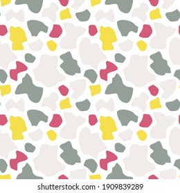 Resumen de un patrón sin fisuras de manchas en los colores de moda de 2021. Gris Último, Iluminante. Ilustración vectorial. Fondo claro para envolver papel, textiles, papel pintado, relleno de página, ropa de cama.