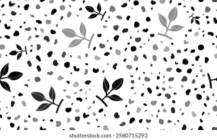 Abstract seamless pattern with sprout symbols. Creative leopard backdrop. Vector illustration on white background