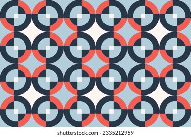 Abstract Seamless Pattern with Square and Circle. Dark blue Red and white Pattern . Vector illustration. eps 10