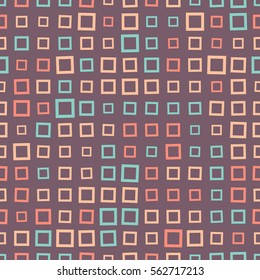 Abstract seamless pattern of squares in bright colors. Brown background.