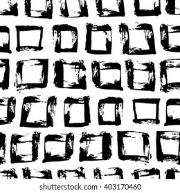 Abstract seamless pattern with squares. Brush strokes vector background . Black and white hand drawn hipster texture. Print for cards, fabric, wrapping paper. 