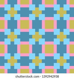 Abstract seamless pattern with squares and crosses. Colorful vector background EPS10