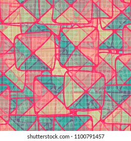 Abstract. Seamless pattern. The squares are divided into triangles. Multicolored. Strange network.
