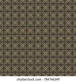 Abstract seamless pattern with squares. Gold black blue triangle background . Vector.