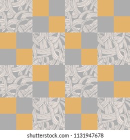 Abstract seamless pattern with squares and hand-drawn pieces of tapes. Design for wallpapers, wrapping paper.
