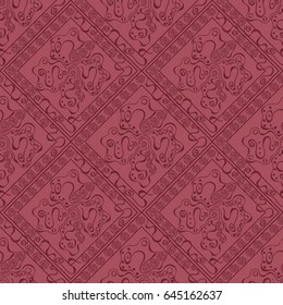 Abstract seamless pattern of squares with ornate objects in them