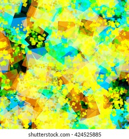 Abstract seamless pattern of squares. Randomly mixed. Yellow, sea green.