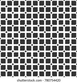Abstract seamless pattern of squares with rounded corners and smooth rhombuses. Repeating geometric ornament. Fashion design. Vector background.
