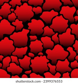 Abstract seamless pattern of stains of different shapes. Vector background of red lava cracks.