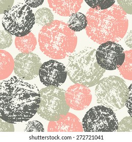 Abstract seamless pattern with stamped circles. Hand made watercolor geometric pattern in pastel pink, green and brown.