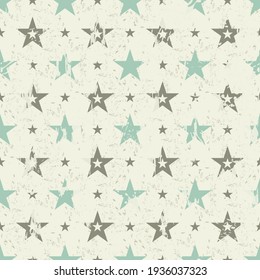 Abstract seamless pattern from stars with blots and an effect of attrition in retro colors. Vector shabby geometric carpet. Background for ceramic tile, wallpaper, linoleum, textile, rug, web page