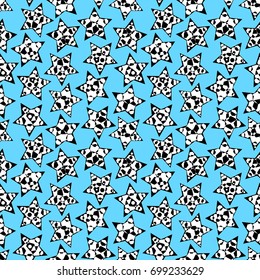 Abstract seamless pattern with stars on blue background. Pattern for fabric or clothing. Vector