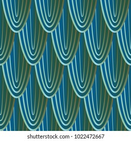 Abstract seamless pattern of stems, scales. Green blue tones. Vector illustration.