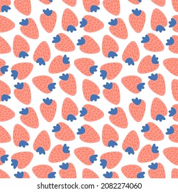 Abstract seamless pattern with strawberries. Abstract berries and fruits. Summer fruit and berries endless background.  Vector pattern for fabric, gift wrapping.