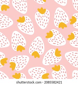 Abstract seamless pattern with strawberries. Pastel seamless pattern with berries. Summer berries endless pink background. Abstract berries and fruits, vector illustration of a seamless pattern. 