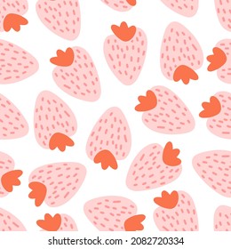 Abstraktes nahtloses Muster mit Erdbeeren. Früchte und Beeren im Sommer endloser Hintergrund in Pastellfarben. Abstrakte Beeren und Früchte. Vektormuster.