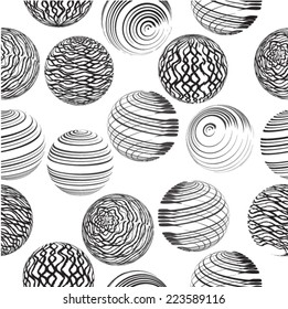 Abstract Seamless Pattern with Striped Colorful Balls
