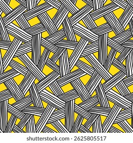 Abstrato padrão sem emenda com desenho listrado em estilo doodle. Superfície de design gráfico elegante, impressão de papel de parede com padrão de linhas desenhadas à mão, triângulos. Textura geométrica. Ilustração vetorial.