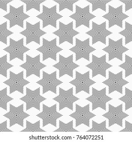 Abstract seamless pattern of striped six-pointed stars. Modern stylish texture. Regular repeating geometric shapes. Flat design. Vector background.