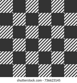 Abstract seamless pattern of striped squares. Modern stylish geometrical texture. Vector checkered monochrome background.
