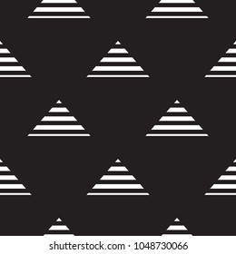 Abstract Seamless pattern of striped triangles. Black and white. Concept of movement up. Vector illustration isolated on a black background.