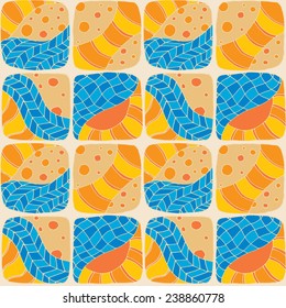 Abstract seamless pattern of stripes and circles. Orange, doodle style. Can be used to design the covers of books, notebooks, CD, paper and others.