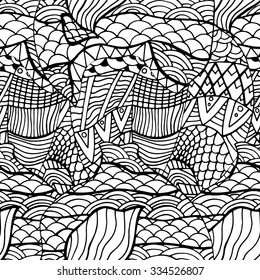 abstract seamless pattern with stripes and half-circles, seamless abstract hand-drawn pattern, waves background