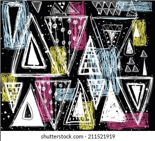 Abstract seamless pattern in style of primitive culture. Ethnic vector background. Grunge design