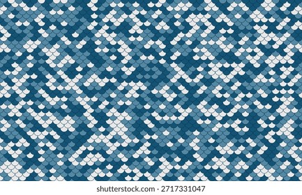 Patrón Abstractas sin fisuras Elegante textura de escamas azul y blanco. Ideal para moda, textil, fondos de Sitio web y diseños digitales.  Evoca una sensación de calma y sofisticación.
