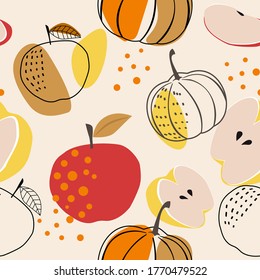 Abstract seamless pattern with stylized apples and pumpkins. Modern abstract design for paper, covers, fabrics, home decoration and other purposes.