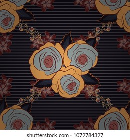 Abstract seamless pattern with stylized brown, gray and yellow rose flowers. Rose texture vector Illustration.