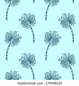 Abstract seamless pattern with stylized dandelions. Vector hand drawn doodle background. Use for pattern fills, wallpaper, textile, wrapping paper, web page background.