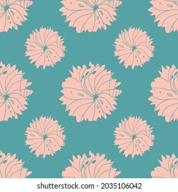 Resumen de un patrón impecable con flores estilizadas sobre un fondo turquesa pastel. Fondo vectorial floral repetitivo. Delicado fondo para textiles, papel de envoltura, papel pintado.