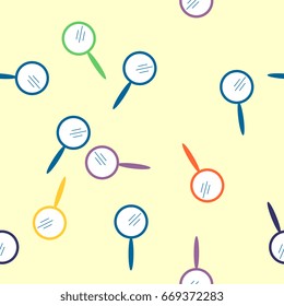 Abstract seamless pattern with stylized mirrors or magnifying glasses. Cute bright colors on a light yellow background.
