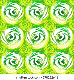 Abstract seamless pattern with stylized roses and watercolor circles