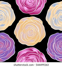 Abstract seamless pattern with stylized violet, beige and neutral rose flowers. Hold rose flower. Rose texture vector Illustration.